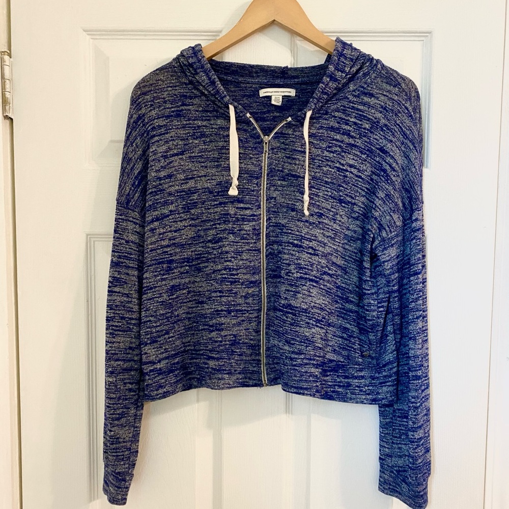 American Eagle Outfitters Blue & White Zip up Hoodie